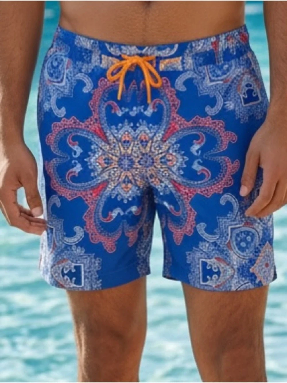 NWT 2XL Robert Graham Blue Paisley Swim Trunks with Orange Drawstring